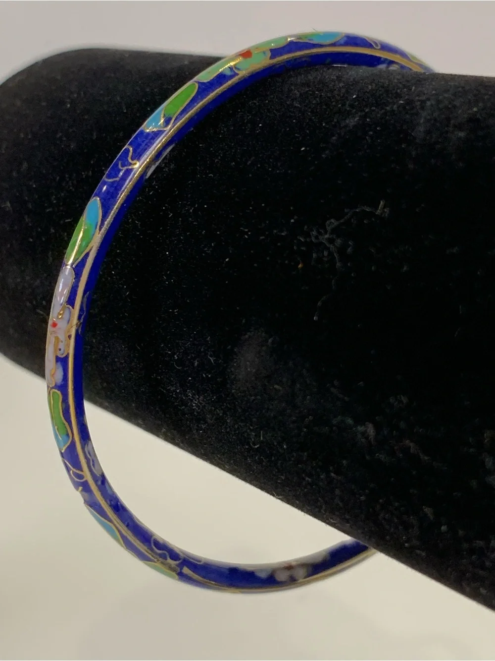 Vintage Cloisonné Bangle Bracelet Blue Floral